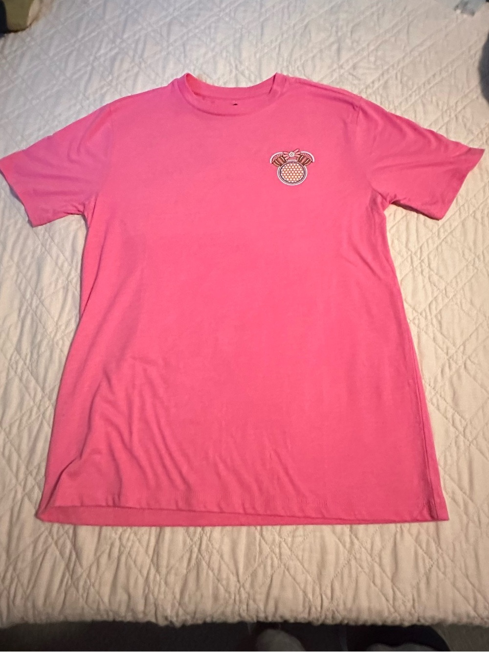 Women's Short-Sleeve Crewneck Tee in Bright Pink with Chest Graphic